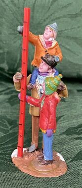 Christmas Village Figurine Family Measures Snow Gauge Dad Mom Boy Figure RARE